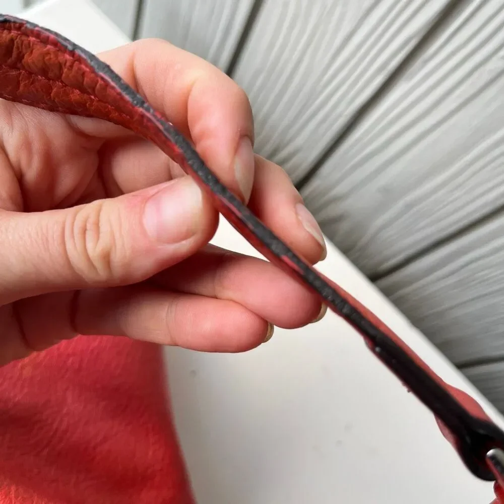 VTG B. Makowsky Coral Red Leather Hobo Bag | Slouchy Bucket Shoulder Purse - Picture 13 of 13